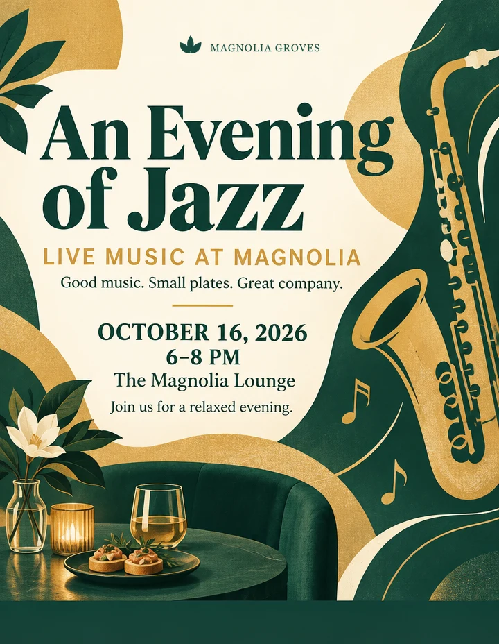 An Evening of Jazz · 6–8 PM An Evening of Jazz, October 16, 6–8 PM
